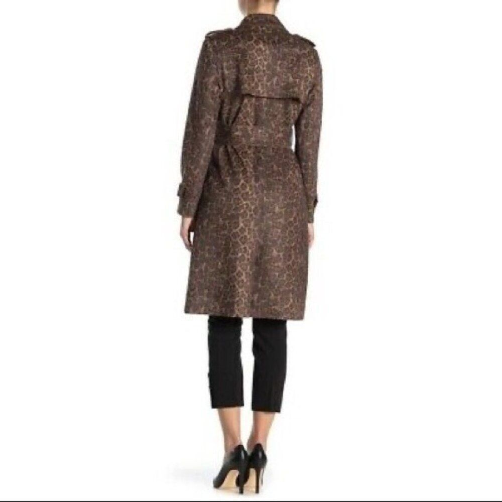 Catherine Malandrino Faux Suede Trench Coat Womens XS Brown Leopard Print - Picture 3 of 10
